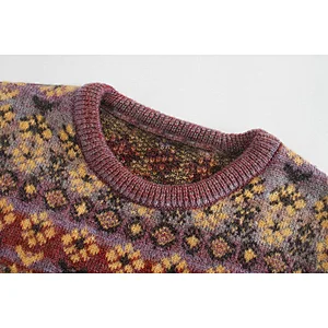 Fashion Jacquard Cropped Knitted Sweater O Neck Winter Pullovers Tops Women Knitwear