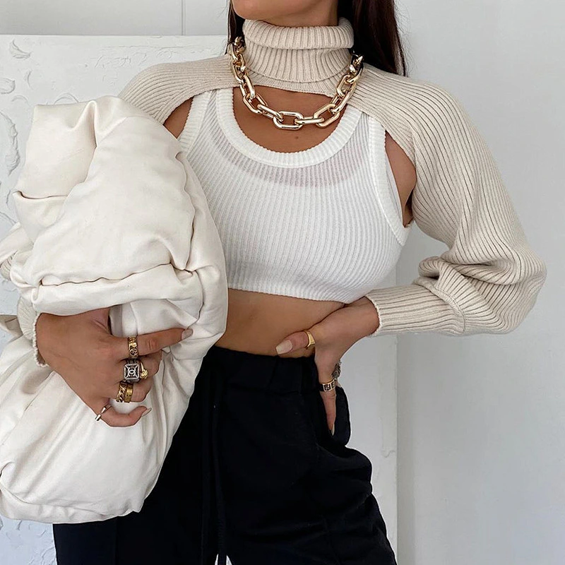 New short high neck knitwear blouse korean pink outer women sweaters