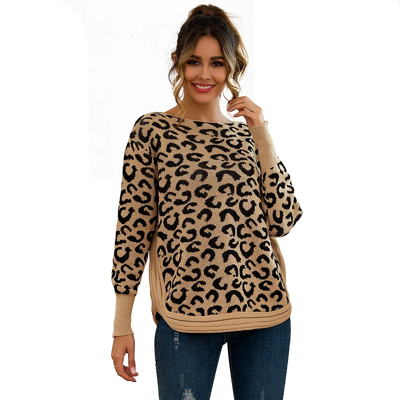 Women Winter Plus Size Long Sleeve Loose Casual Fashion Sweater Leopard Pullover O Neck Soft Knitted Sweater Design For Ladies