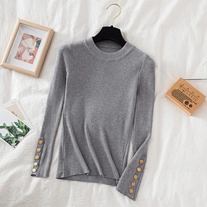 casual autumn winter women thick sweater pullovers long sleeve button o-neck chic Sweater Female Slim knit top soft jumper tops