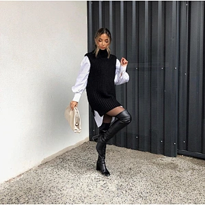Fashion cotton turtleneck knitting sweater vest jumpers for women long sweater dress winter custom