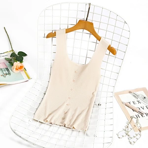 Solid color simple slim square neck women's casual knitted vest  leisure summer women top