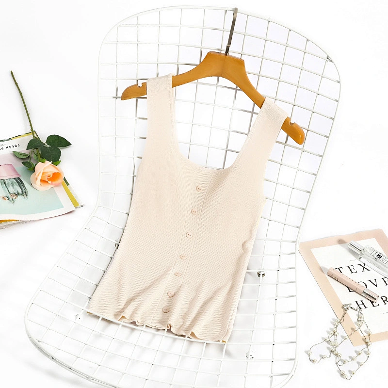 Solid color simple slim square neck women's casual knitted vest  leisure summer women top