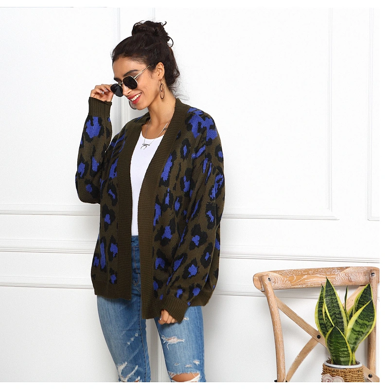 spring sweater grey leopard grain brown Diversified collocation of outer wear V-neck cardigans Sweater