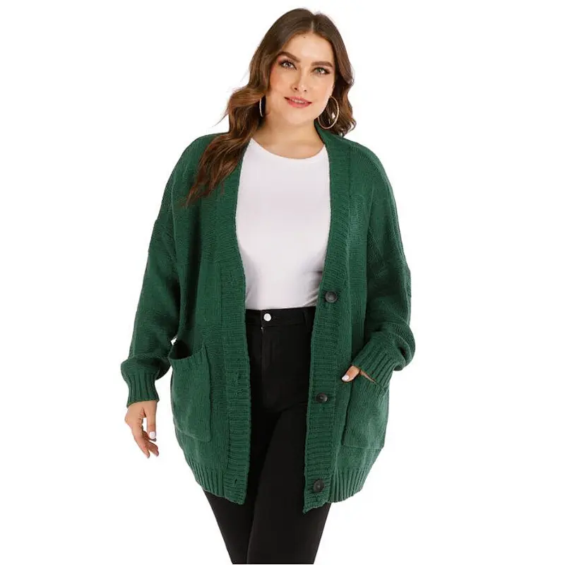 Winter pocket fashion jacket solid color plus size women cheap casual korean cardigan sweaters long loose oversized custom