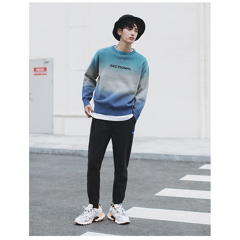 Fashion knitwear man manufacturers blue round neck sweater for winter men pullover sweater