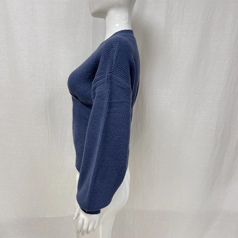 Winter lace-up solid color women's knitted sweater