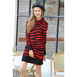 Turtleneck fashion sweater women autumn  knitwear beauty striped long dress