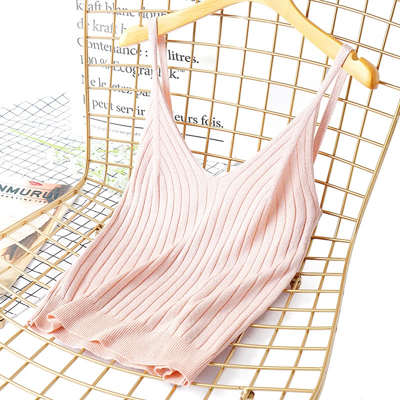 Women's V-neck solid color knitted vest suspender slim summer thin vest sweater for women
