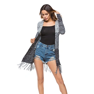 Mid-length knitwear tassel cardigan coat women casual sweater