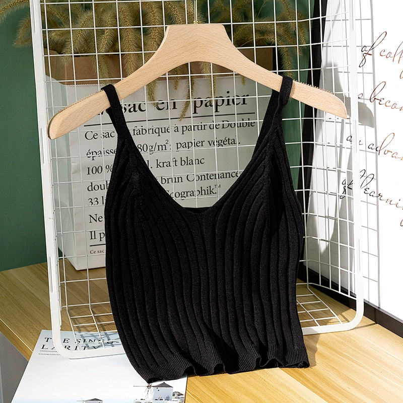 Women's knitted vest sling knitwear thin solid color slim ladies girl vest summer knitted sweater