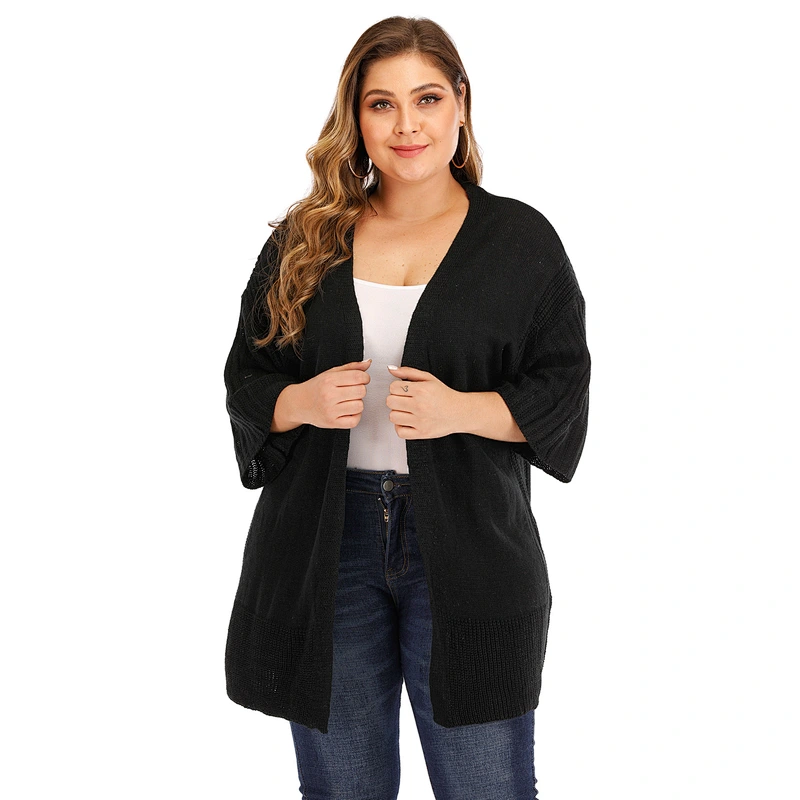 Plus size women's deep V neck knit sweater loose cardigan strap casual sweaters