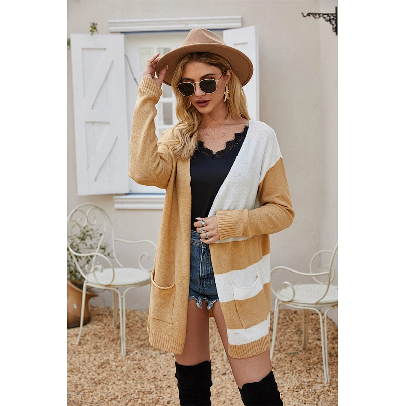 Mid-length crochet cardigan sweater long-sleeved knitwear coat loose sweater