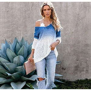Women fashion clothes OL plus size V-neck spray-dyed top knitted sweater