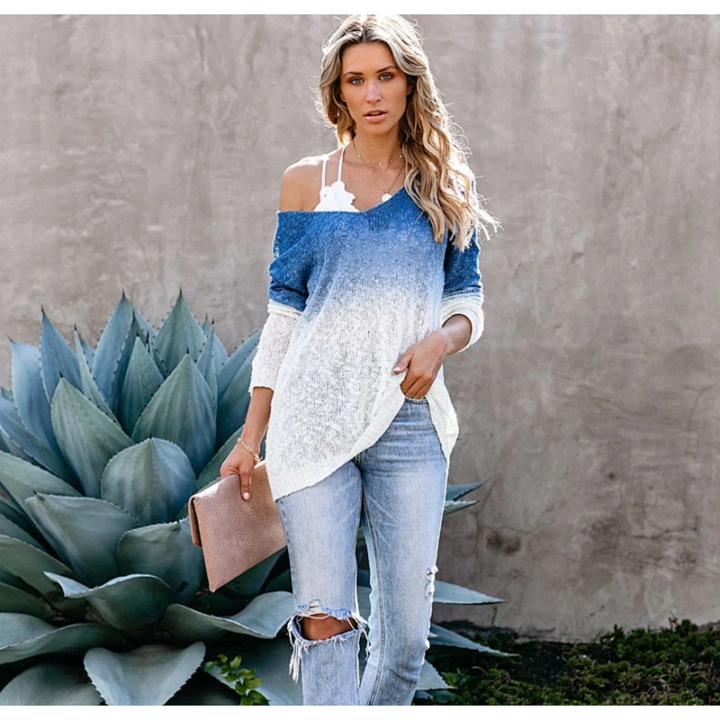 Women fashion clothes OL plus size V-neck spray-dyed top knitted sweater