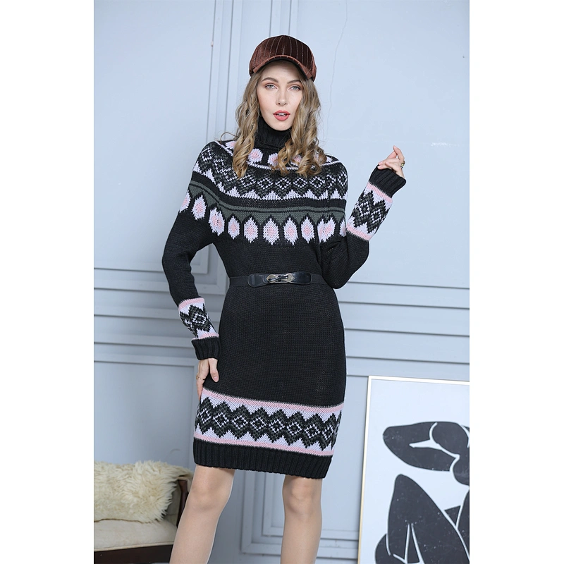 Heavy-gauge rolled-up styling women clothing oversized christmas sweater dress