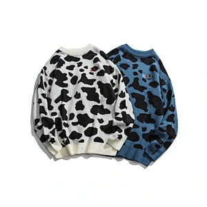 Wholesale long sleeve knitted men sweater pullover jacquard round neck customize unisex pullover acrylic sweaters