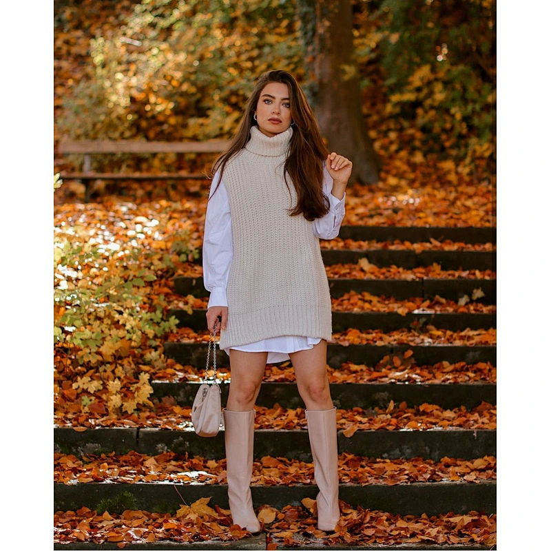 Fashion cotton turtleneck knitting sweater vest jumpers for women long sweater dress winter custom