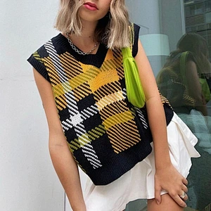 Fashion Irregular letter Printed Loose Sleeveless Knit Top bohemian women sweaters vest