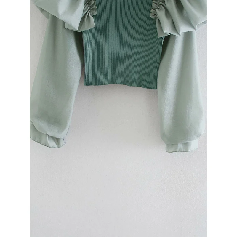 Autumn new fashion ruffle stitching stretch knitted casual blouses women knit sweater