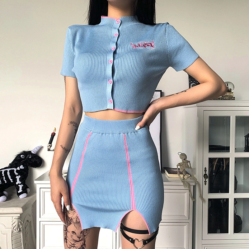 Women fashion sexy  cotton sweater two pieces sets elegant dress