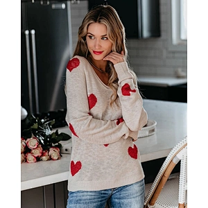Love V-neck winter hot sale clothes knitted women casual fashion sweater