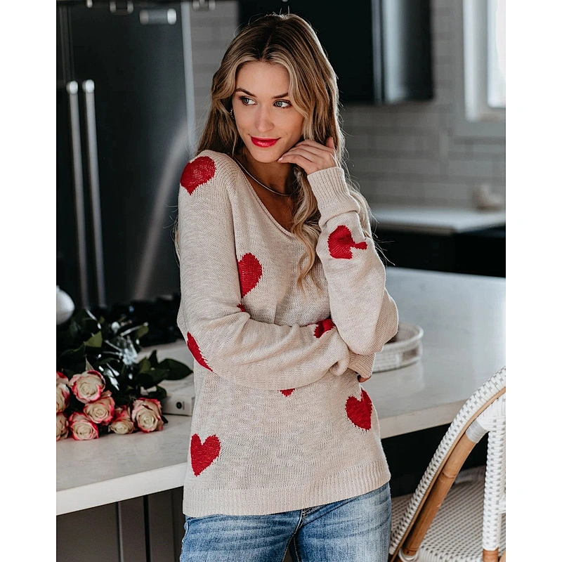 Love V-neck winter hot sale clothes knitted women casual fashion sweater