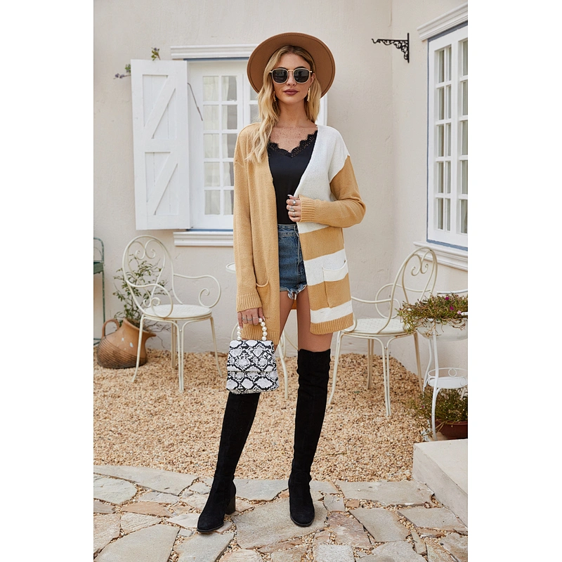 Mid-length crochet cardigan sweater long-sleeved knitwear coat loose sweater