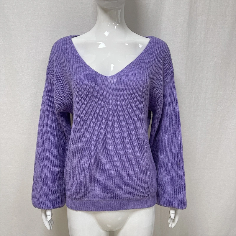 Sexy Women's V-neck Fall/Winter Loose Large Size Knitted Sweater