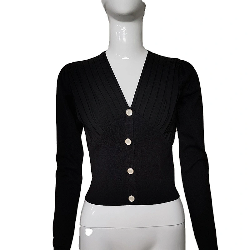 Women Knit Top Womens Buttons Casual Clothing Long Sleeve Sleeved
