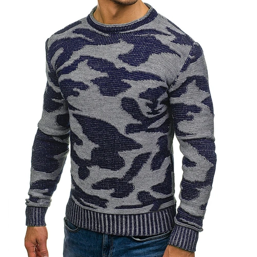 Fall/winter camouflage round neck pullover knit contrast color men printed sweaters
