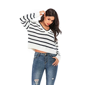 Pullover V-neck apparel striped loose knitwear women fashion sweater