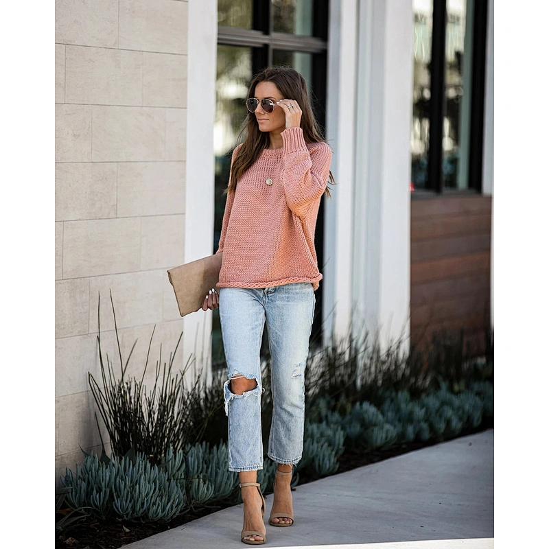 Round neck clothes new fashionable women plus size casual bottoming knitted long sleeve top oversized sweater 2021 sale