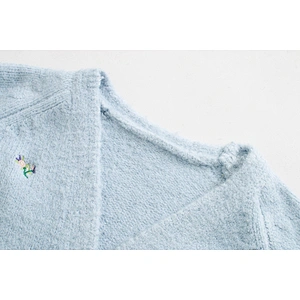 Floral Embroidered Knitted Women Cardigan Sweater V Neck Female Girl Cadigant Tops