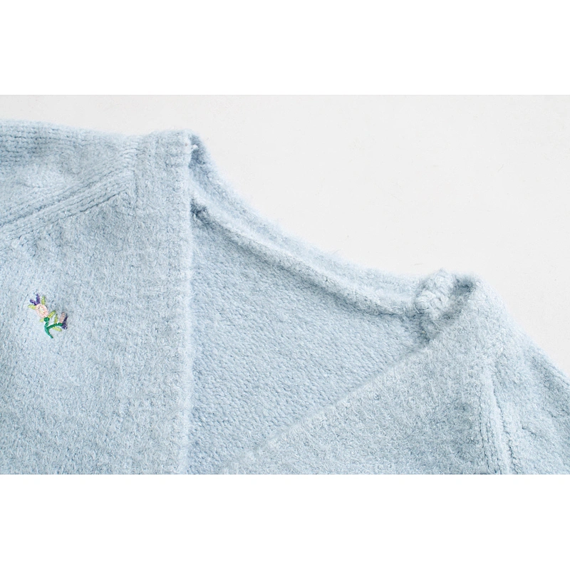 Floral Embroidered Knitted Women Cardigan Sweater V Neck Female Girl Cadigant Tops