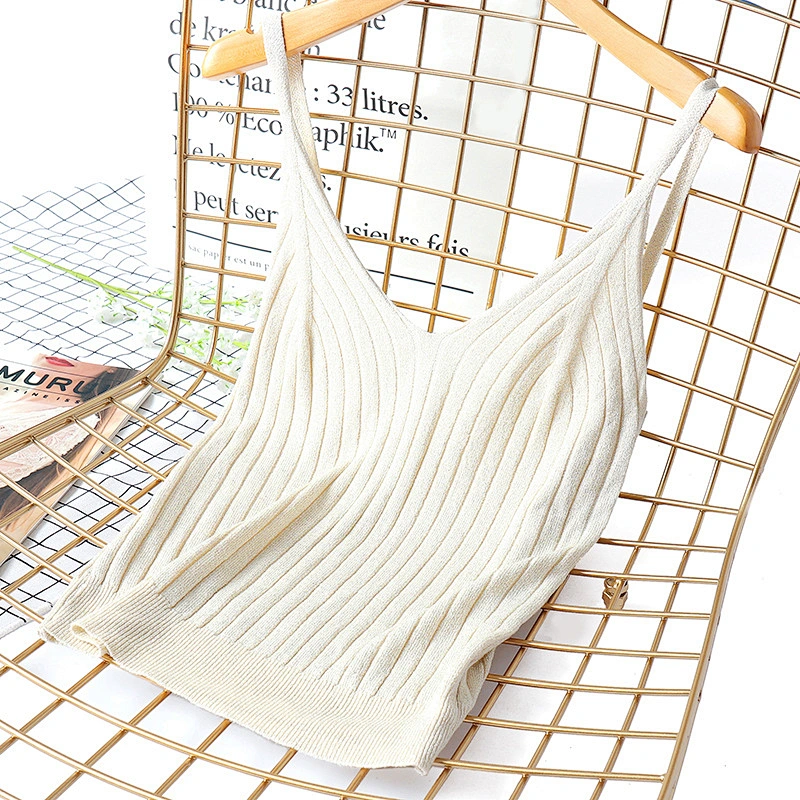 Women's V-neck solid color knitted vest suspender slim summer thin vest sweater for women