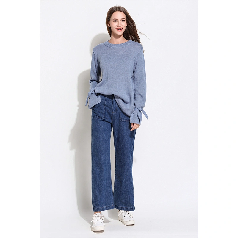 Round neck apparel pullover loose sweater women bow knot long sleeve knitwear