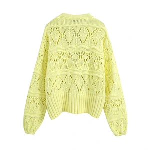 Women's Fashion Casual  Buttons Cropped Knitted Cardigan Sweater Puff Sleeve knitwear