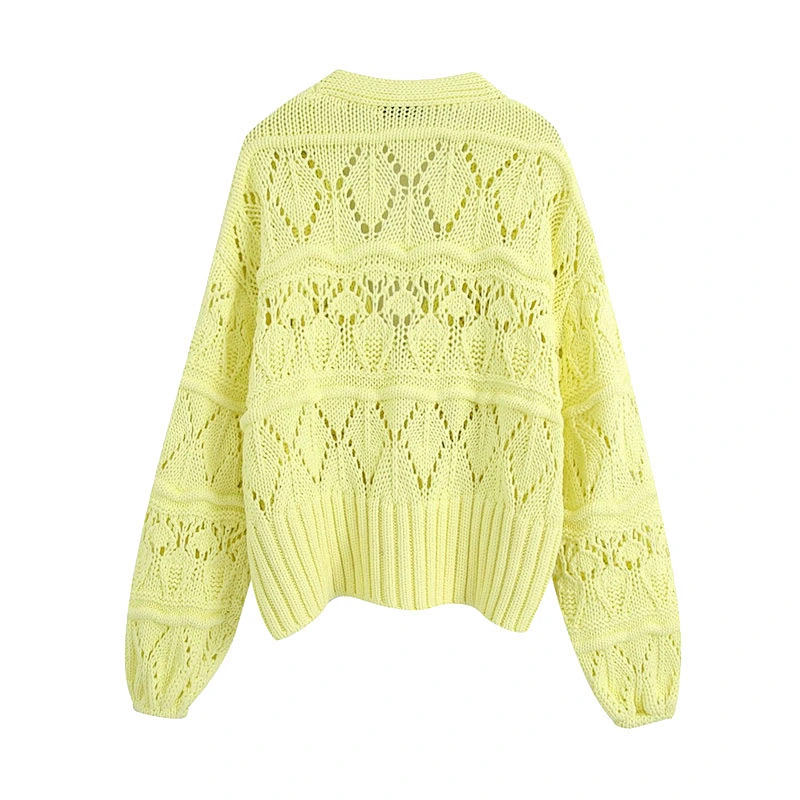 Women's Fashion Casual  Buttons Cropped Knitted Cardigan Sweater Puff Sleeve knitwear