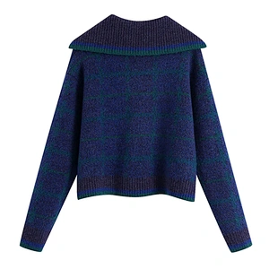 Fashion With Ribbed Trim Check Cropped sweater hoodies for women Pullovers Chic Tops jaquard  knit oversized sweater
