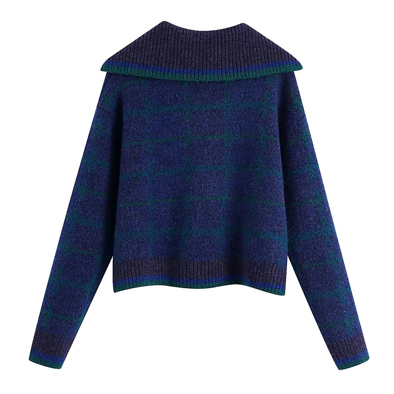 Fashion With Ribbed Trim Check Cropped sweater hoodies for women Pullovers Chic Tops jaquard  knit oversized sweater