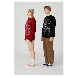 Mens cropped knitted crew neck sweater oversized heavy mouse couple pullover soft knit sweater