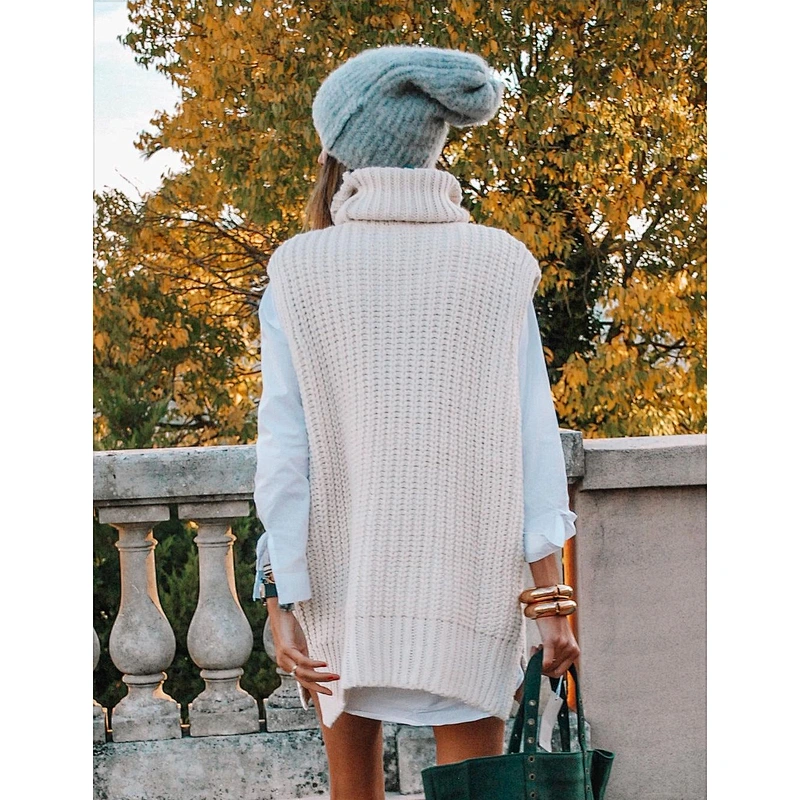 Fashion cotton turtleneck knitting sweater vest jumpers for women long sweater dress winter custom
