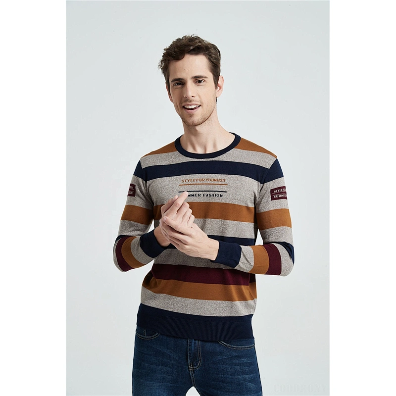 Men Fashion Striped Sweater O Neck mens Pullover Knitted Shirt Autumn Winter Cotton Jumper knitted sweater for men