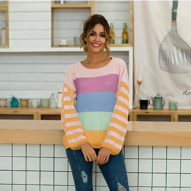 2020 Wholesale Custom Hot Selling New Fashion Striped Color Blocking Pullovers Summer Casual Clothes Women Sweater