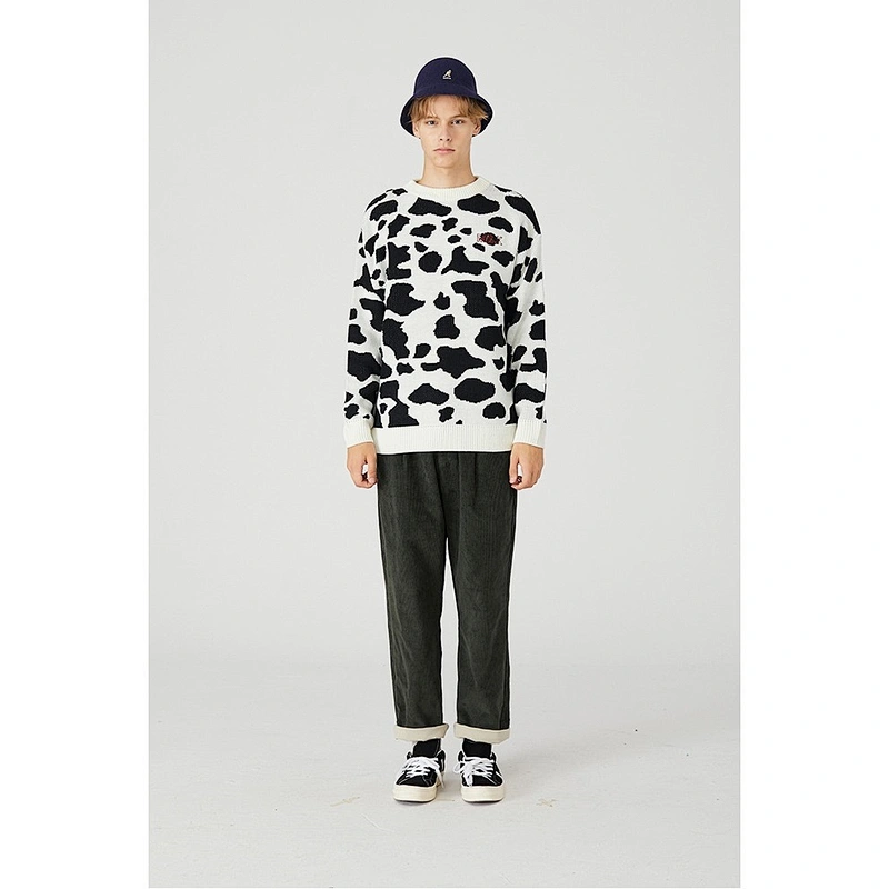 Wholesale long sleeve knitted men sweater pullover jacquard round neck customize unisex pullover acrylic sweaters