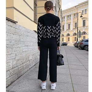 Winter fashion casual sweater 2 piece set women round neck plus size sweater set