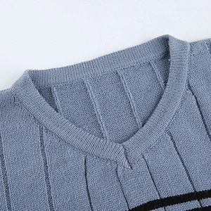 Fashion casual color block tops  V-neck loose thin jacquard knit plus size sweater for girl