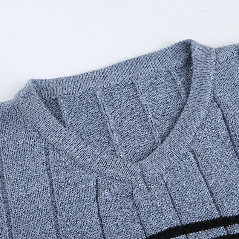 Fashion casual color block tops  V-neck loose thin jacquard knit plus size sweater for girl