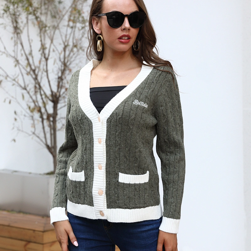 Women sweaters v-neck casual cardigan sweaters coat apparel stock ropa mujer